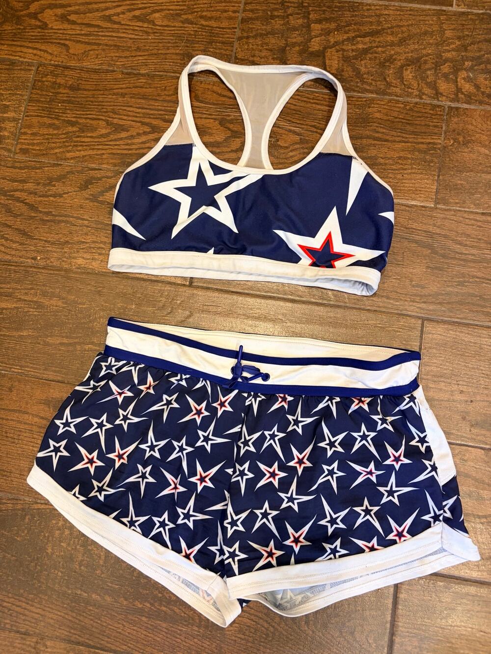 Stars cowboys sports bra and shorts SET medium large Racerback mesh Strech